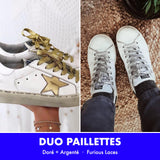 Duo de lacets pailletés doré et argenté
