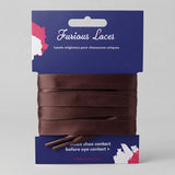 Lacets satin marron dans leur packaging en carton Furious Laces