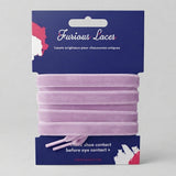 Lacets velours lilas dans leur packaging en carton Furious Laces